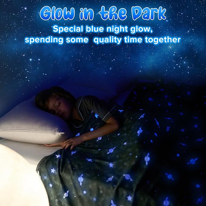 LUXEAR Cooling Glow in The Dark Star Cosmic Blanket for Boys Girls - Gift Throw Keep Child/Adults Cool All Night - Soft Breathable Summer Blanket for Bed Sofa -79x86in