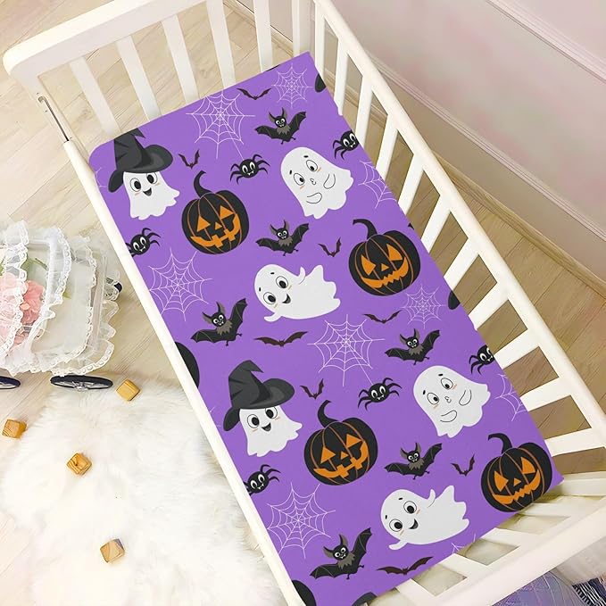 Ghost Halloween Crib Sheets Soft Breathable Fitted Baby Crib Sheets Mattress Cover for Girl Boys, 52" x 28" x 9"