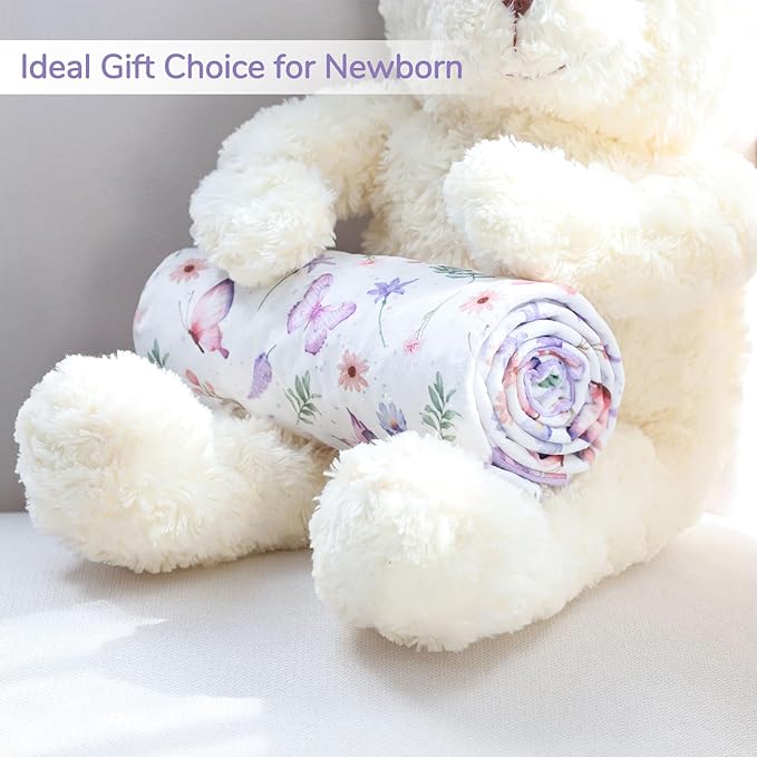 Pea Pod Baby Girls Blanket Soft Butterfly Minky Blanket for Newborn, 30'' x 40'' Double Layer Design, Dotted Backing Warm Baby Quilt Crib Blanket for Nursery/Stroller/Toddler Bed/Baby Car Seat