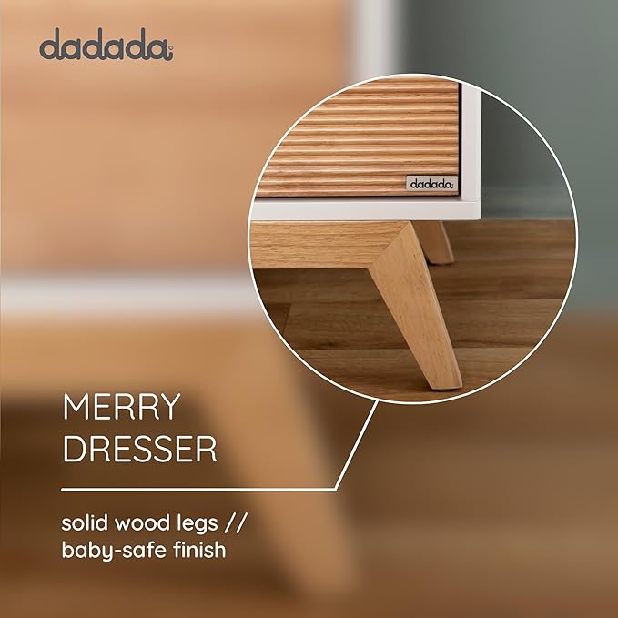 dadada Baby Merry 6-Drawer Dresser – Modern Nursery Dresser with Natural Wood Fronts, Soft-Close Drawers, Anti-Tip Safety Kit, Baby-Safe Finish – Spacious Storage for Nursery & Home (White/Natural)