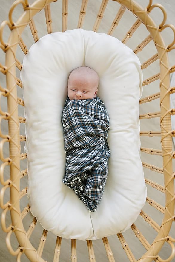 Mebie Baby Navy Plaid Muslin Cotton Swaddle Blanket, 47" x 47", Newborn to Toddler, Lightweight, Machine Washable