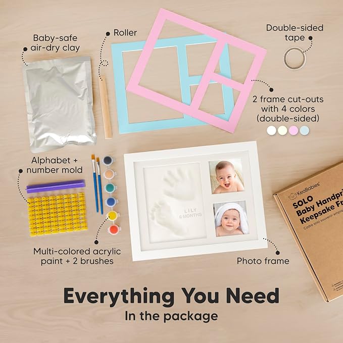 KeaBabies Baby Hand and Footprint Kit - Quick Dry Clay Baby Footprint Kit, Pets Paw, Newborn Keepsake Picture Frame for Boys, Girls, Personalized New Mom Gifts for Shower & Christmas (Alpine White)