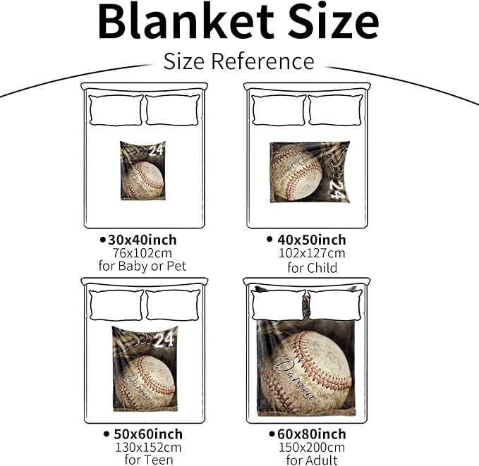 Personalized Baseball Blanket for Baby Boys and Girls - Soft and Fluffy Sport Blanket for Toddlers and Kids - Custom Name and Number Gift for Newborn(50"x60")