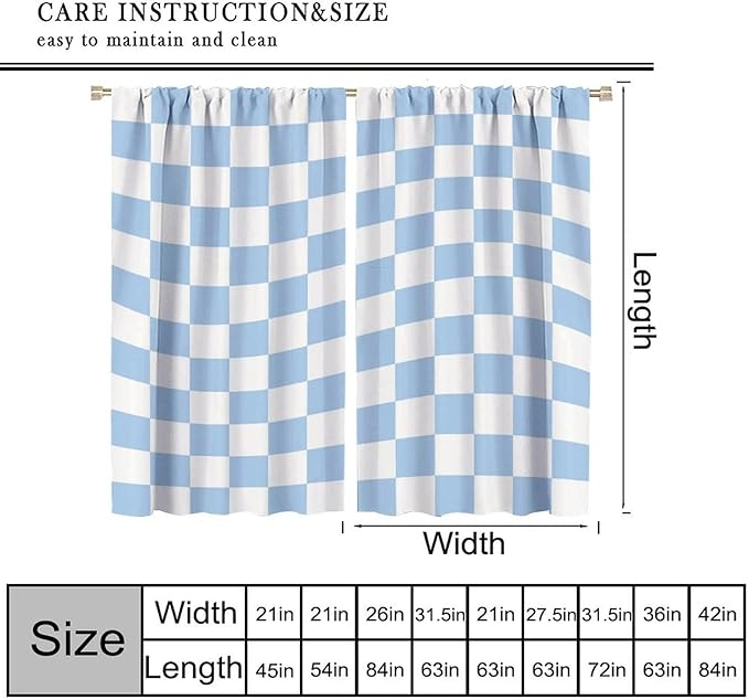 Blue Checkered Curtains,70s Vintage Twisted Checkered Window Drapes Colorful Groovy Trendy Wavy Hippie Grid Print Window Treatments for Kids Girls Bedroom Living Room 42" W X 54" L