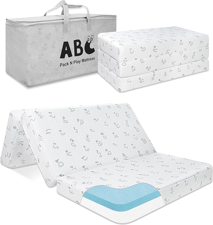 Trifold Pack and Play Mattress - 38"x26" Pack N Play Mattresses Pad with Breathable Removable Cover - Dual-Sided Memory Foam Foldable Portable Travel Baby Crib Mattress