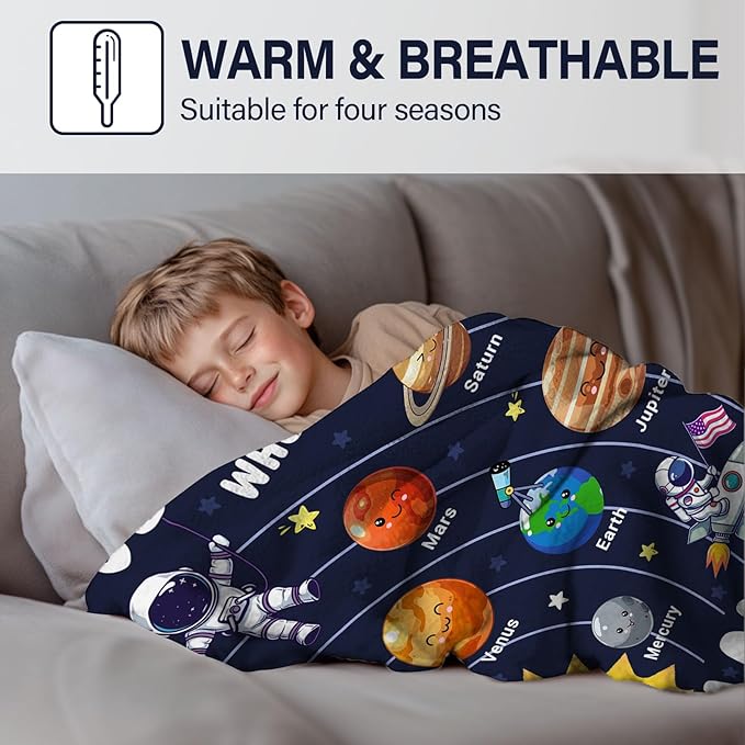 Just A Boy Who Loves Planet Solar System Space Blanket Gifts for Planets Lovers, Cute Planets Blanket Gifts for Christmas, Planet Birthday Gifts for Boys Son Men on Sofa Couch Bed 40"x 50"