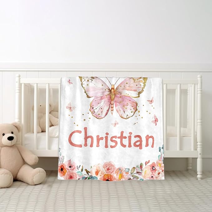 Ships Next Day, Personalized Baby Blankets, Custom Baby Blanket with Name for Girls,Gift for Chrismas Birthday Memorial Day, Customized Flannel Blanket for Kids Adults 50"X60"