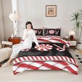 Kids Merry Christmas Comforter Set King Size,Holiday Joy Sweet Candies Bedding,Girls Boys Adults Bedroom/Xmas Cabin Decor,Wave Geometric Retro Down Comforter,Red Black Duvet Insert,2 Pillowcases