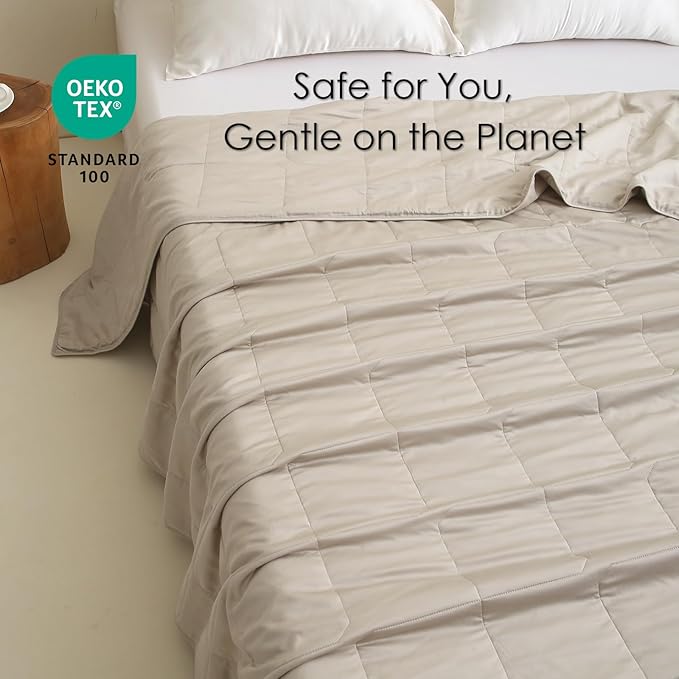 EP Mode Lightweight Quilt Blanket for Summer, Viscose from Bamboo Fabric & Filling, Natural, Breathable & Machine Washable- Sandshell, King
