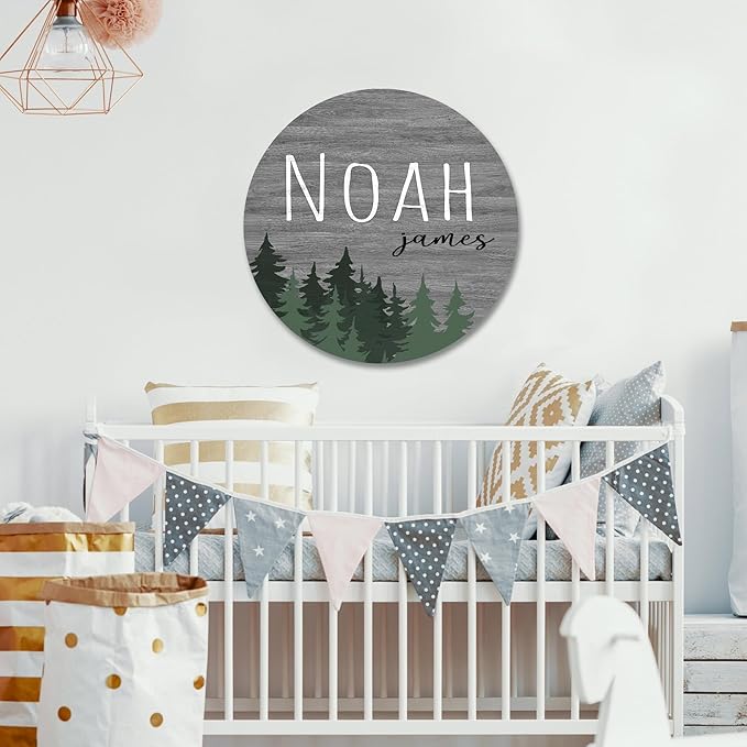 Chico Creek Signs Custom Nursery Sign, Woodland Theme Nursery Name Sign for Nursery Decor, Wall Art for Kids Room, Nursery Decor For Boys Room, Baby Shower Gifts, Newborn Gift (10""), Green
