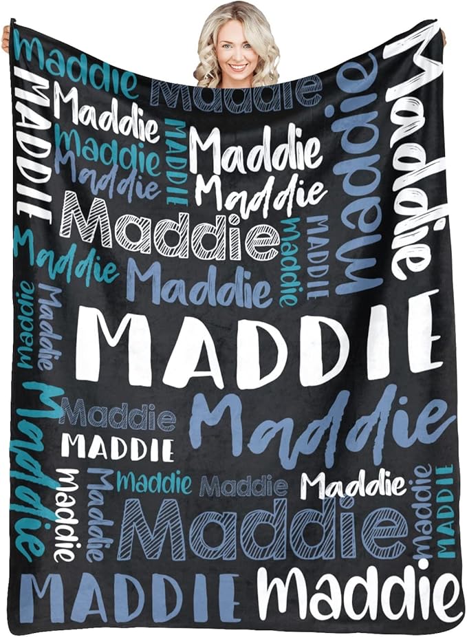 Dr.TOUGH Personalized Blankets with Name Customized Baby Blankets for Girls Boys Adults Monogrammed Blankets and Throws Christmas Birthday Mothers Fathers Valentines Day Gift (Black-Blue,30''×40'')