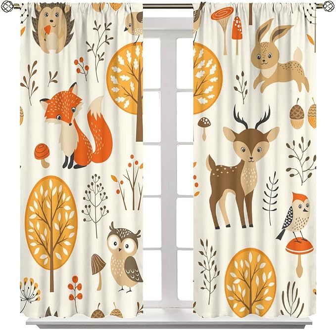 Kids Forest Animal Curtains,Baby Bedroom Window Treatments, Cartoon Watercolor Forest Animal Lion Boys Girls Children Bedroom Drapes 84x84in