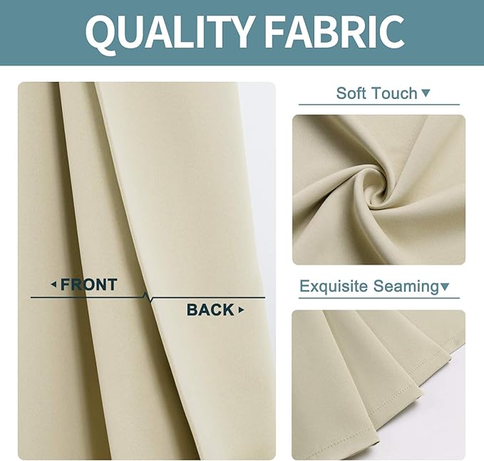 ChrisDowa Room Darkening Curtains 90 Inches Long 2 Panels Set for Living Room, Grommet Thermal Insulated Blackout Curtains for Bedroom (Beige, 52 x 90 Inch)