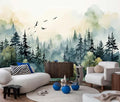Green Forest Woodland Wallpaper Mural Large Art Wall Decorative Mural for Bedroom Living Room (Not Self-Adhesive)