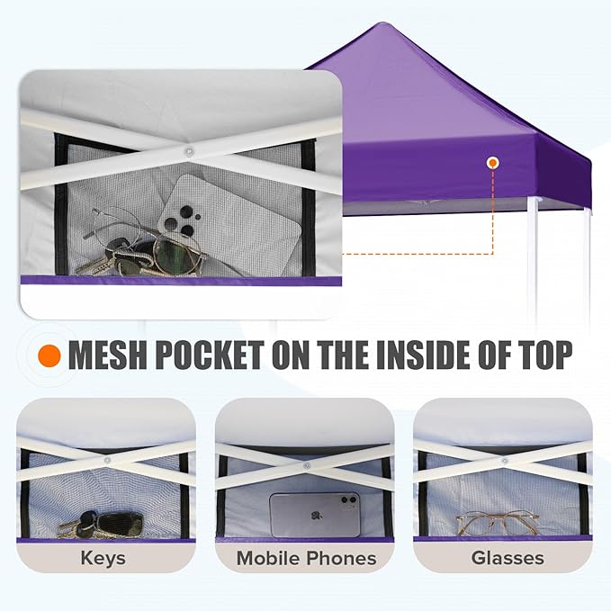 EAGLE PEAK 5x5 Pop Up Canopy Tent Instant Outdoor Canopy Easy Set-up Straight Leg Folding Shelter, Purple