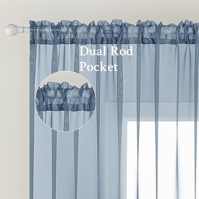 MIULEE 2 Panels Solid Color Sheer Window Curtains Elegant Window Voile Panels/Drapes/Treatment for Bedroom Living Room (54X72 Inches Dusty Blue)