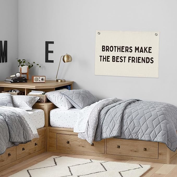 Brothers Make The Best Friends Banner, Boys Room Decor, Linen Canvas Banner Wall Hanging Flag Decor for Toddler Boy Kids Room Nursery Bedroom Playroom 20x30