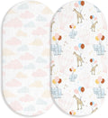 Muslin Bassinet Fitted Sheets, 2 Pack for Baby Boy and Girl, Soft Breathable Baby Pad/Mattress Sheet, Fit for Hourglass Oval and Rectangle Bassinet Mattress (Cute Animals)