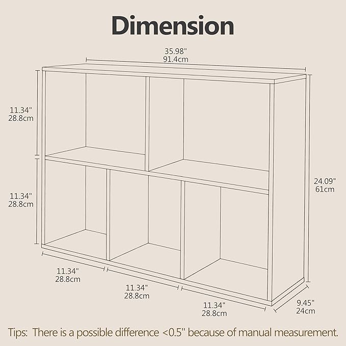 5 Cube Storage Organizer Bookshelf, Closed Back Display Bookcase, Cubby Shelf for Home Office, Living Room, Kids Room, Large Capacity Toy Storage, 35.98" L x 9.45" W x 24.09" H, White Oak