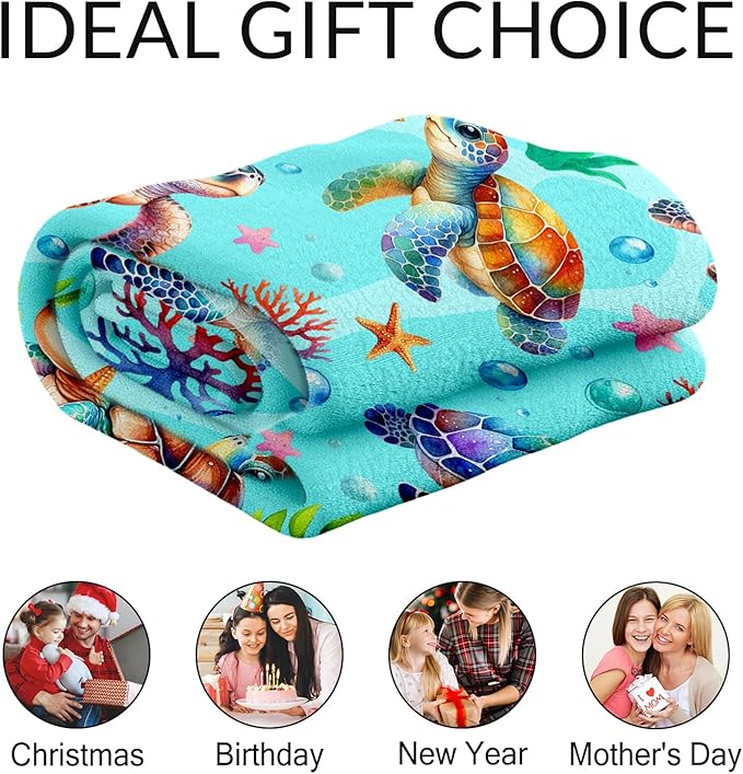 Custom Turtle Throw Blanket for Kids - 50" x 60" Inches Cute Turtle Blanket for Girls - Green Warm Cozy Throws for Couch, Bed & Travel