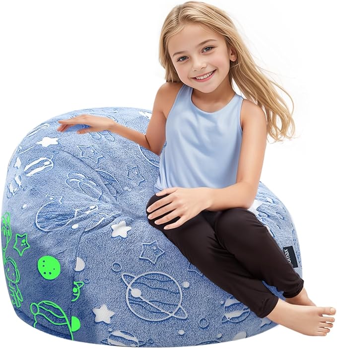 COMAX Bean Bag Chairs for Kids, Toddler BeanBag Sofa with Filler Bean Couch Stuffed for Boys and Girls, Lazy Floor Chair for Playroom, Nursery Room, Glowing Space
