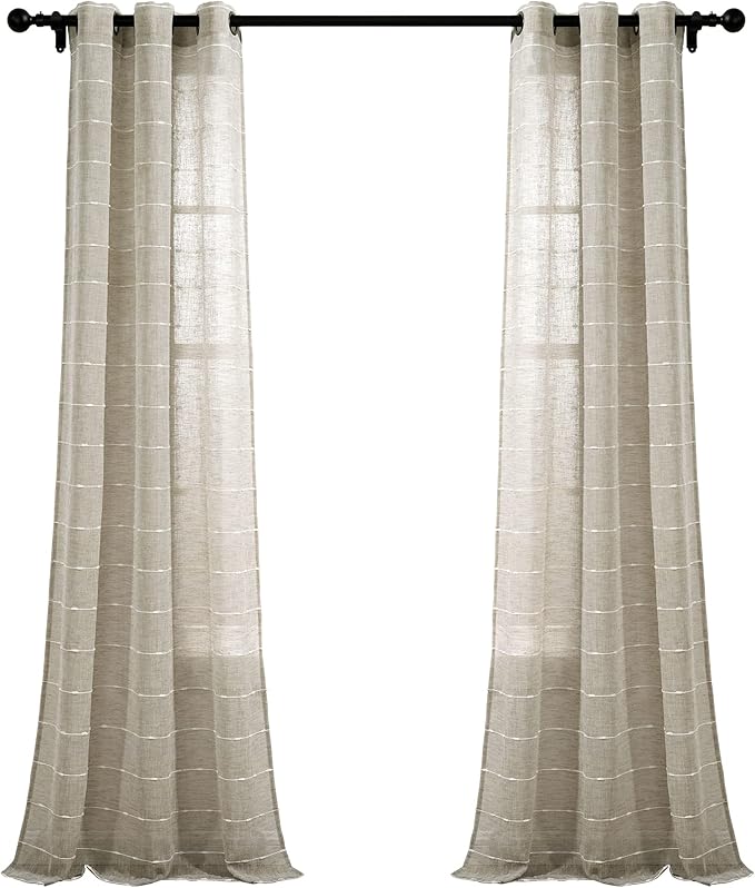 Lush Decor Farmhouse Textured Grommet Sheer Window Curtain Panel Pair, 38"W x 84"L, Neutral