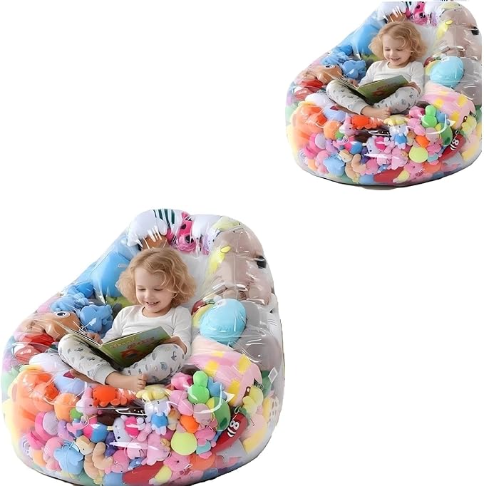 Clear Stuffed Animal Storage Bean Bag Chair Cover - Extra Large 150L, Waterproof & Easy-Clean Toy Organizer with Plastic Window,forNursery, Bedroom, Playroom (Cover Only, No Filler) (2 pcs)