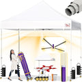 Tradesparker 10x10 Pop Up Canopy Tent,Commercial Movable Canopy with ApexCore LED & Rugged Casters-Instant Easy Setup Shelter Canopies with Weight Bags & Stakes for Oudoor Events Markets Vendors,White