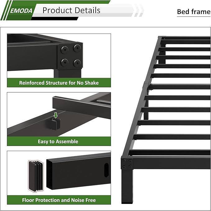 EMODA 6 Inch Twin Bed Frames No Box Spring Needed, Heavy Duty Metal Twin Platform Bed Frame, Noise Free, Easy Assembly, Black