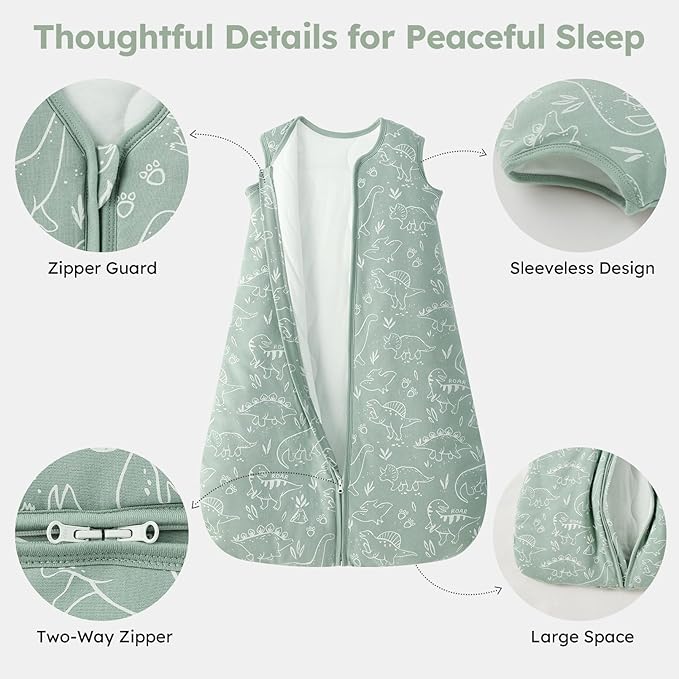 Baby Sleep Sack 6-12 Months, 2.5 TOG Cotton Winter Baby Wearable Blanket with 2-Way Zipper, Warm Soft Sleeping Bag for Newborn Infant Boy Girl, Medium Dinosaur