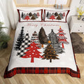 Merry Christmas Duvet Cover Set Twin Size,Xmas Tree Winter Snowflake Cabin Rustic Bedding Set,Boys Girls Room Decor,Geometric Grids Patch Comforter Cover,Grey Quilt Cover,1 Pillowcase,No Comforter