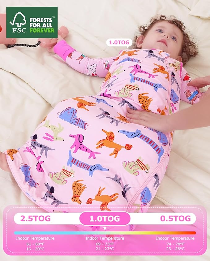 Rayon Made from Bamboo Viscose Sleep Sack 0-36 Months 1.0 Tog for Toddler and Baby sleepers 2-Way Zipper Newborn Sleep Sacks