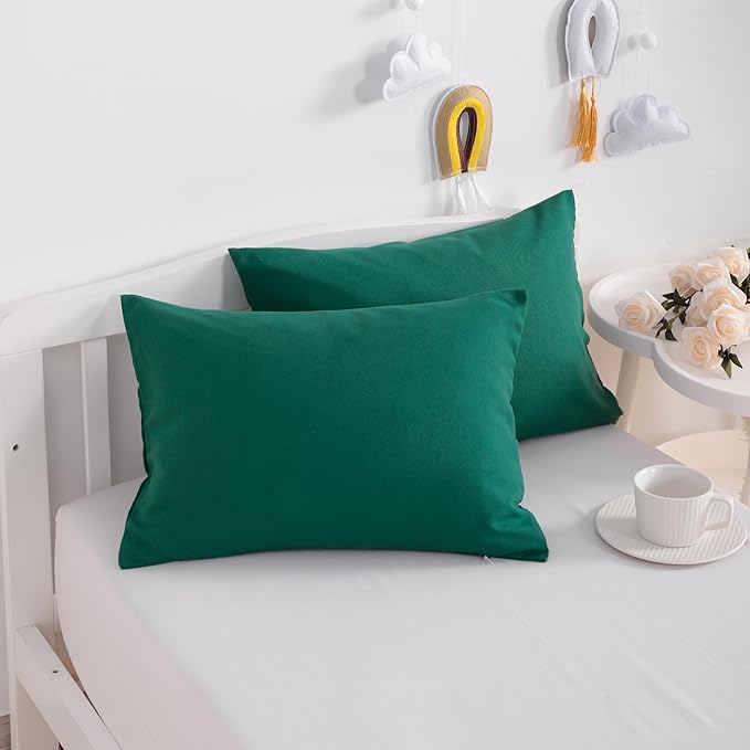 NTBAY Zippered Toddler Pillowcases Set of 2, 100% Brushed Microfiber 13x18 Pillowcases, Super Soft and Cozy Travel Kids Nursery Pillow Cases, 13x18 Inches, Dark Green