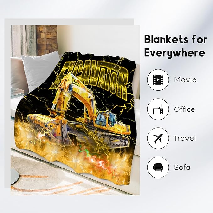 Toddler Blanket Construction Truck Gifts for Kids Boys Excavator Lovers, 60"x80" Soft Plush Throw for Room Decor