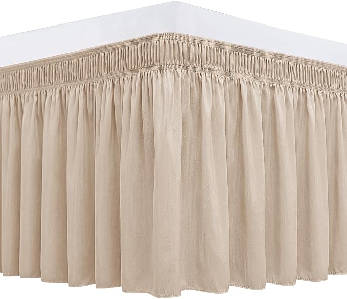 Biscaynebay Wrap Around Bed Skirts with Adjustable Belts for Twin & Twin XL Beds 15" Drop, Sand Elastic Dust Ruffles Easy Fit Wrinkle Resistant Silky Luxurious Fabric Machine Washable