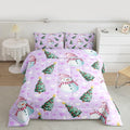 Feelyou Merry Christmas Bedding Set Soft for Boys Girls, Cute Snowman Comforter Set Full Size Christmas Tree Duvet Quilt Microfiber Love Hearts 3 Pcs with 2 Pillow Cases