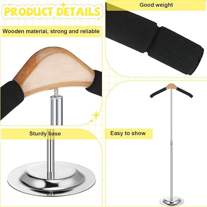 Sintuff Adjustable Child T Shirt Display Flexible Shoulder Stand Shirt Rack Portable Hanging Black Metal Clothes Hanger Rack for Clothing Garment Coat Retail Vendor, Height 16-27.9 Inch (2 Pcs)