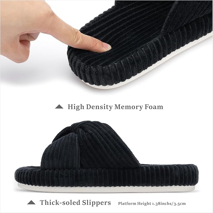 Chantomoo Slippers for Women Memory Foam House Bedroom Corduroy Bow Crossbands Slipper Shoes Comfy Trendy Gift Slippers