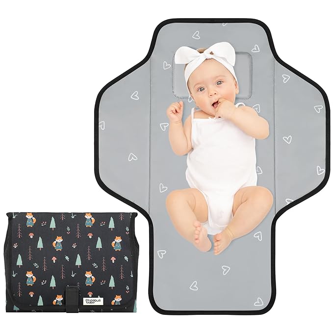 Baby Portable Changing Pad Travel - Waterproof Compact Diaper Changing Mat with Built-in Pillow - Lightweight & Foldable Changing Station, Newborn Shower Gifts