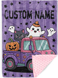 Personalized Halloween Blanket for Baby Girls, Custom Baby Blanket with Name, Ghost Pumpkin Truck Pattern Soft Minky Dot Blanket, Halloween Decor Christmas Birthday Gifts for Kids Toddlers