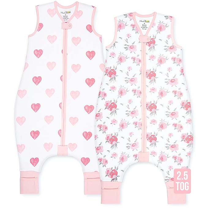 Mama Cheetah Toddler Sleep Sack with Feet, 6-18 Month, 2.5 TOG Organic Cotton Baby Sleeping Bag with Legs, Baby Wearable Blankets for Walkers w/ 2-Way Zipper, Baby Sleep Sack for Girls & Boys, Small