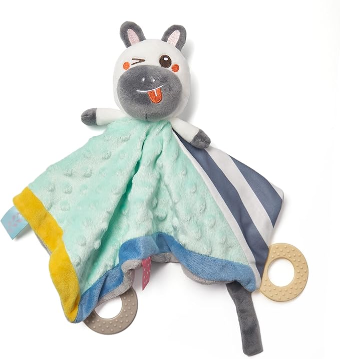 TUMAMA Baby Security Blanket Lovey,Soft Fleece Velvet Minky Dot Blanket with Stuffed Animal&Teething Rings,Newborn Essentials for Babies Girls Boys,Zebra