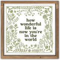 pechpell 11.8 Inch Nursery Wall Decor, Green Wooden How Wonderful Life Is Now You're In The World Sign, Boho Vintage Baby Girl Woodland Nursery Art Kids Room Playroom Table Shelf Decorations for Home