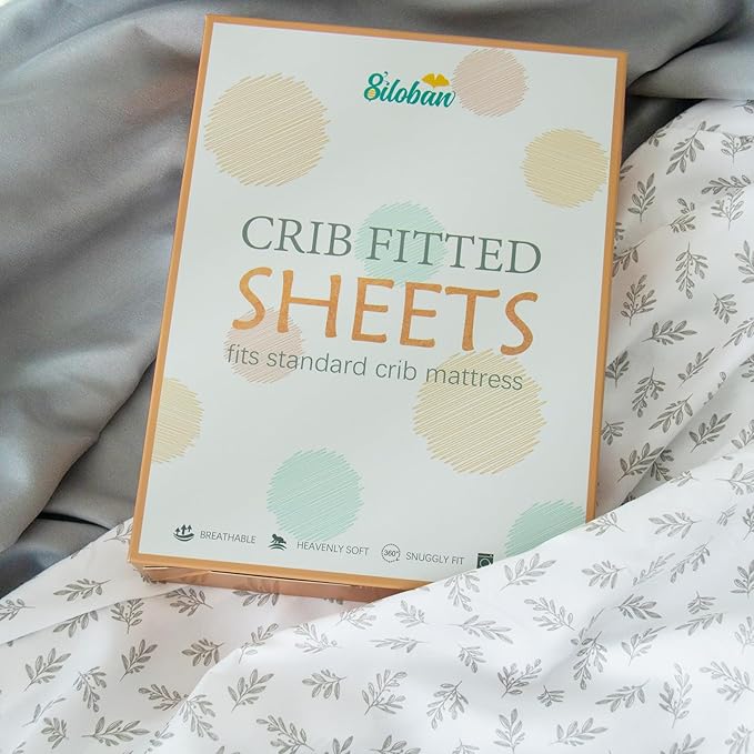 Crib Sheets 4 Pack for Baby Boys & Girls, Neutral Crib Sheet Fitted 52'' x 28'' for Standard Crib & Toddler Mattress, Ultra Soft Material Baby Sheet, Grey Leaf