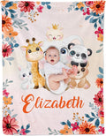 Custom Safari Animals Blanket Gift, Personalized Baby Blanket with Name, Soft Plush Flannel/Sherpa Fleece Throw Blankets for Toddler Kid Teen Boys Girls Color11