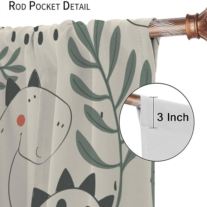Dinosaur Curtains, Cute Dino Tropical Leaves Plant Beige Green Blackout Window Treatments, Rod Pocket Thermal Insulated Drapes 2 Panel Sets for Children Bedroom Nursery Classroom, 72" W X 63" L