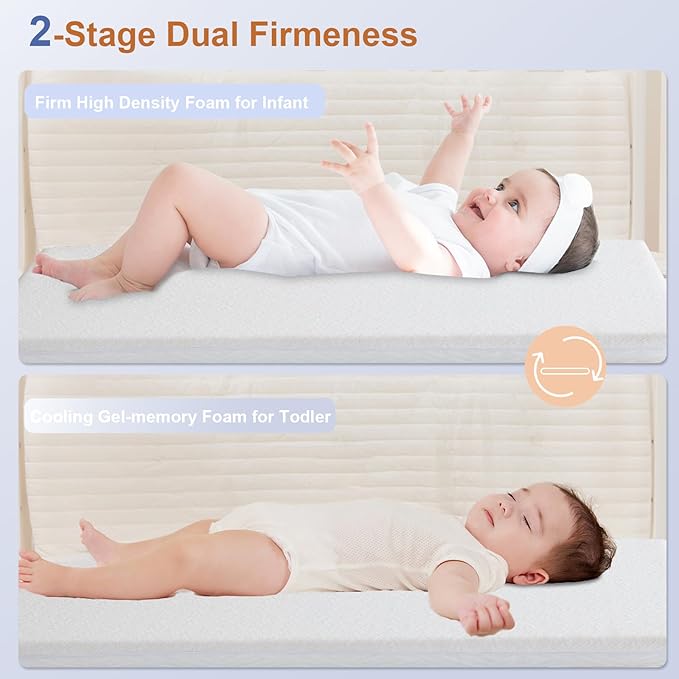 NeoBorn Pack and Play Mattress, 38 x 26 Pack N Play Mattress for Babies and Toddlers, Dual Sided Comfort Gel Memory Foam Mattress with Removable Breathable Soft Tencel Cover
