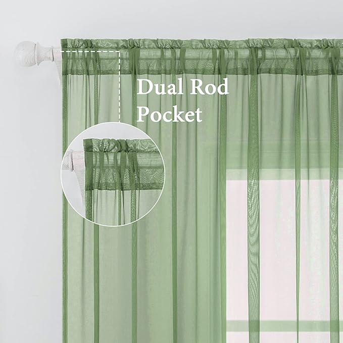 MIULEE 2 Panels Solid Color Sheer Window Curtains Elegant Window Voile Panels/Drapes/Treatment for Bedroom Living Room (54 X 84 Inches Sage)