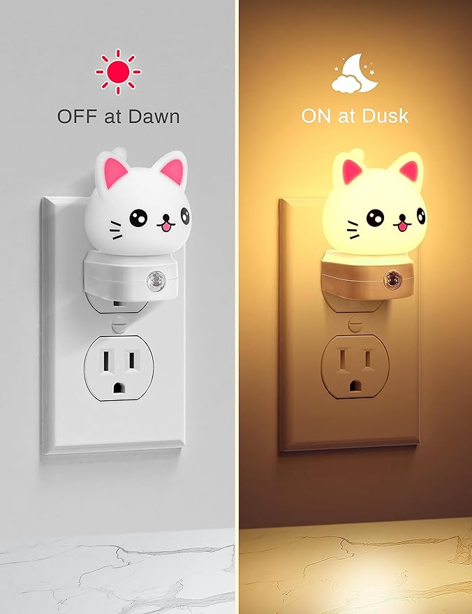 DORESshop Cat Night Lights Plug Into Wall, Cute Night Light for Kids, 8-Color RGB LED Night Light with Dusk to Dawn Sensor, Nightlight for Kids Room, Bathroom, Bedroom Décor, Children Christmas Gift