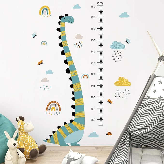 Jungle Animals Height Chart Sticker for Kids Height Measurement Growth Chart Wall Decals Cartoon Animals Giraffe Elephant Height Measurement Ruler Wall Decor for Kids Classroom Decor (Dinosaur)